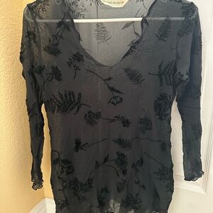 Vintage VS Black Sheer Floral Top. Velvet burnout